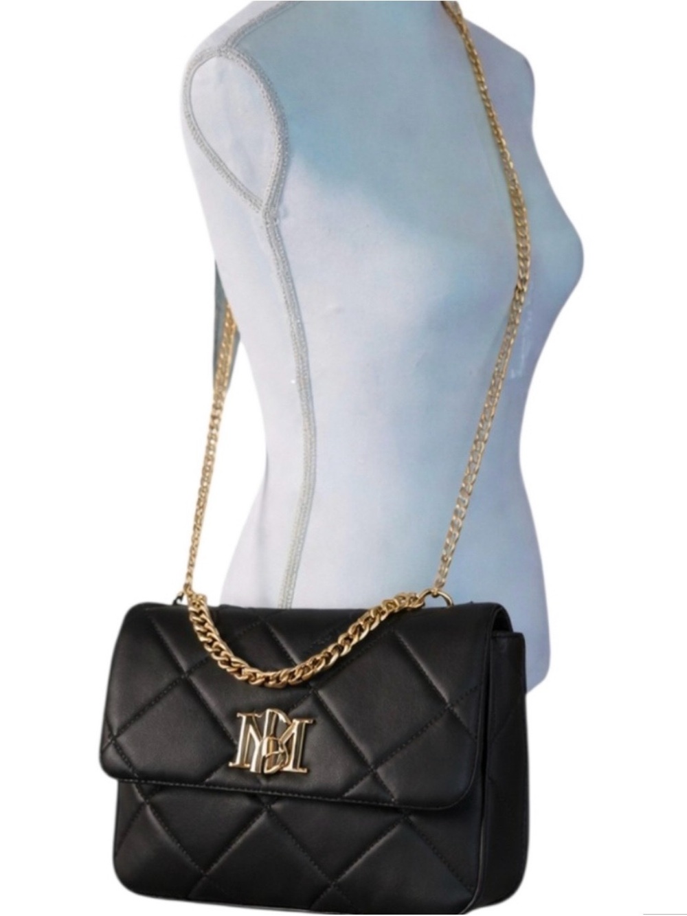 Badgley Mischka Black Quilted Vegan Leather Messenger Bag- NWT